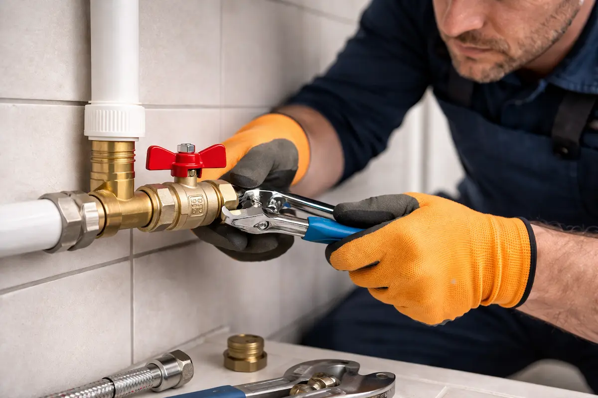 Instalator montează robinet pe conductă de apă în București
