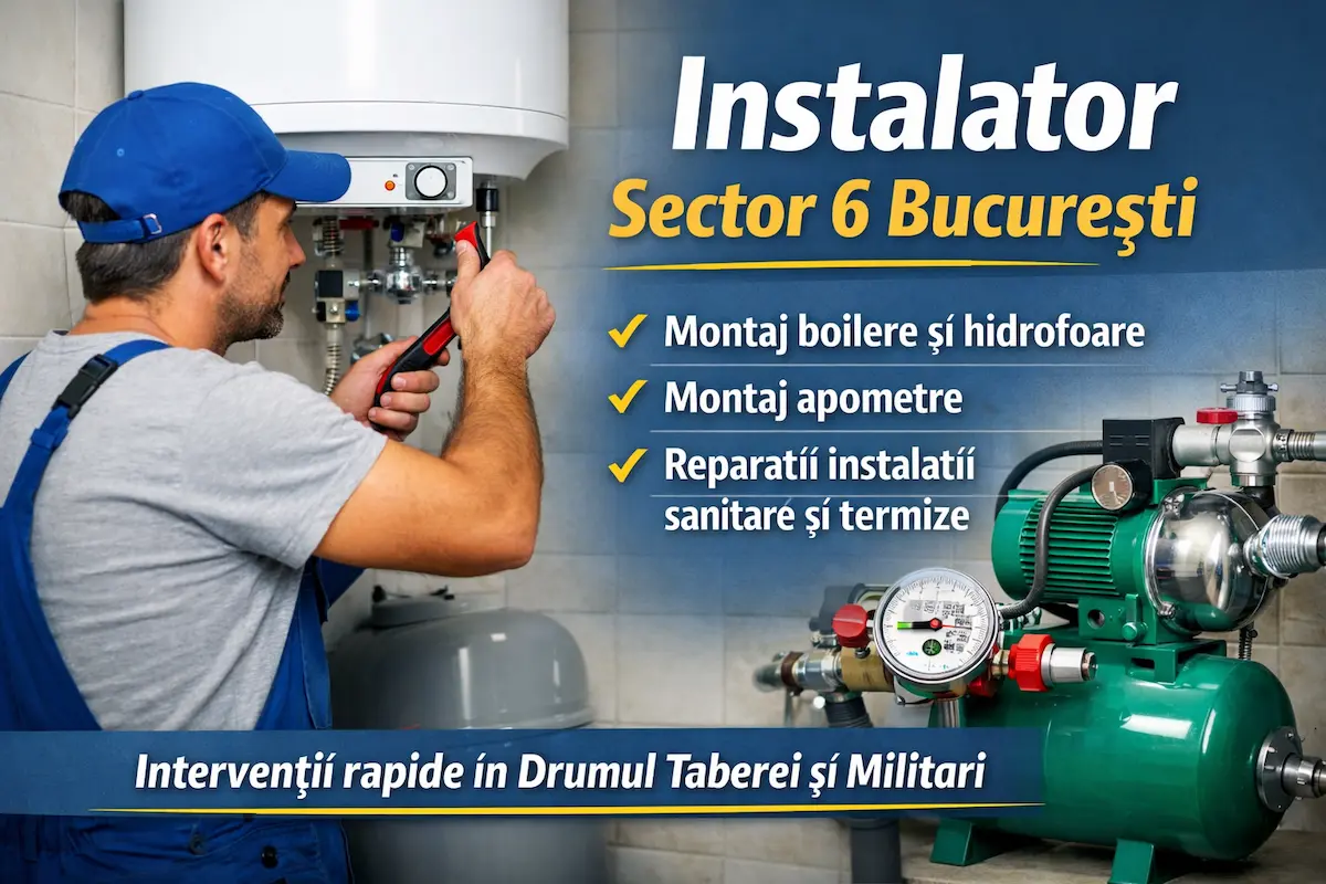 Instalator din Sector 6 București montând echipamente pentru instalații sanitare și termice într-o locuință
