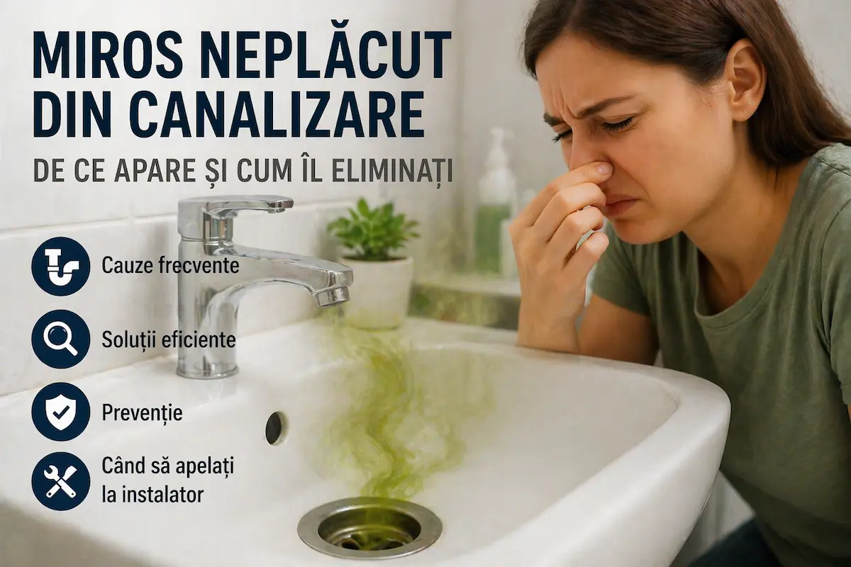 Miros neplăcut din scurgerea chiuvetei, cauzat de depuneri în instalația de canalizare