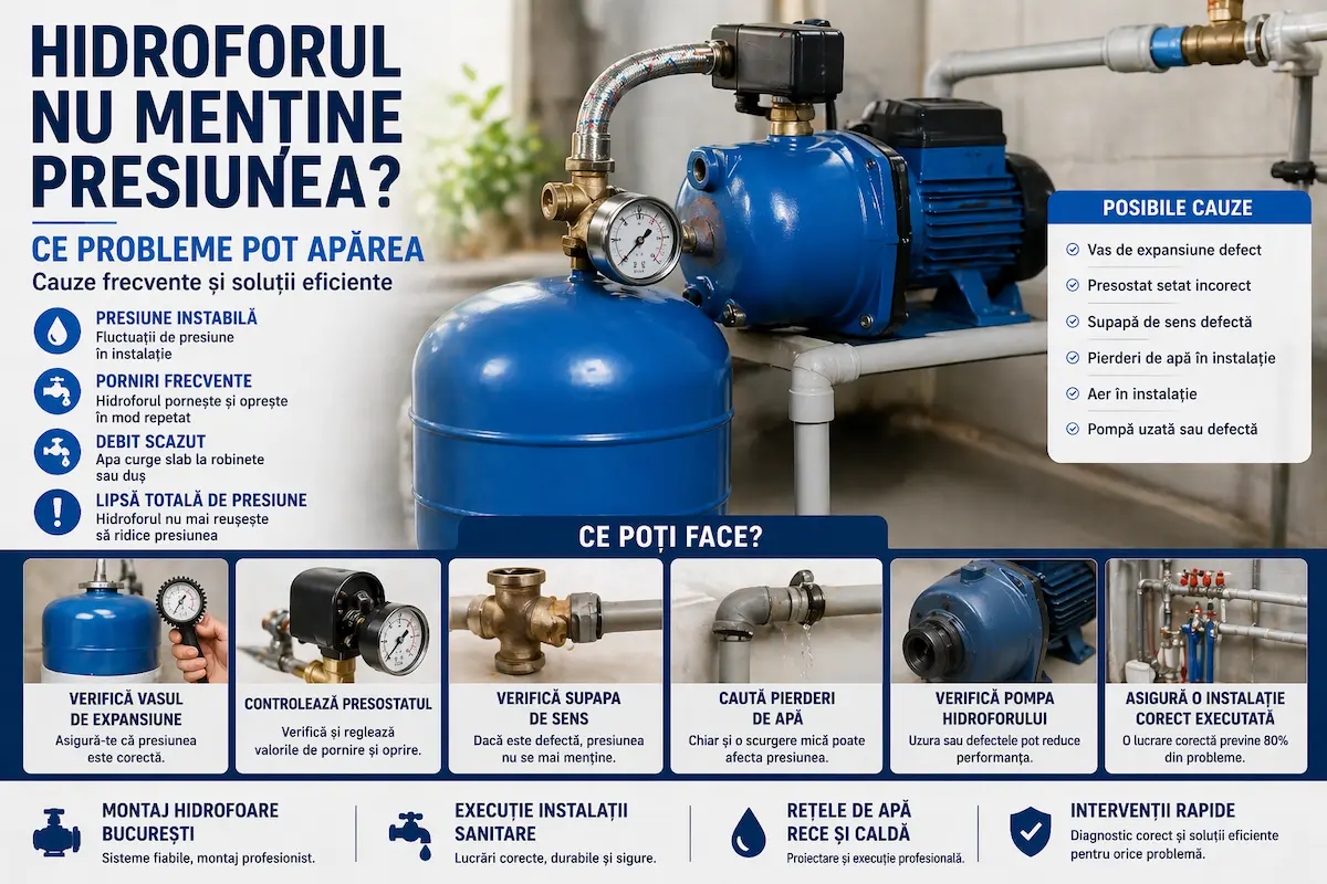 Hidrofor nu mentine presiunea probleme vas expansiune pompa defecta